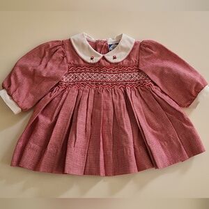 ❤️ ~Vintage~Carriage Boutiques Red Smocked Embroidered Dress 3 Months Baby Girl